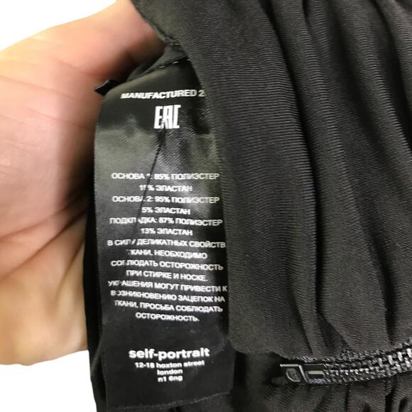 Self-Portrait Ruched Top Women Sz 10 Black Jersey Mesh Long Sleeve Night Out - Picture 9 of 11